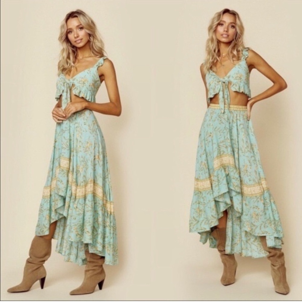 SPELL AND THE GYPSY COLLECTIVE MAISIE SKIRT TURQUOISE HI LOW BOHEMIAN BOHO EUC